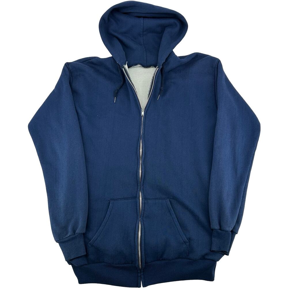 VTG 80s Mens Blue Tultex Thermal Waffle Knit Lined Full Zip Sweatshirt Sz M Tall